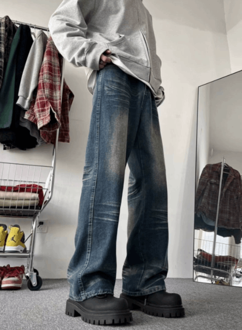 Japanese Brand × Jean Vintage washed distressed straight jeans Size US 32 / EU 48 - 3 Thumbnail