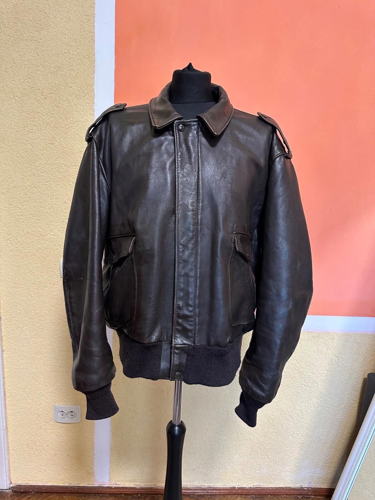Schott SCHOTT 184-SM Black Leather Flight Jacket Vintage 80's 54US Size US XL / EU 56 / 4 - 1 Thumbnail