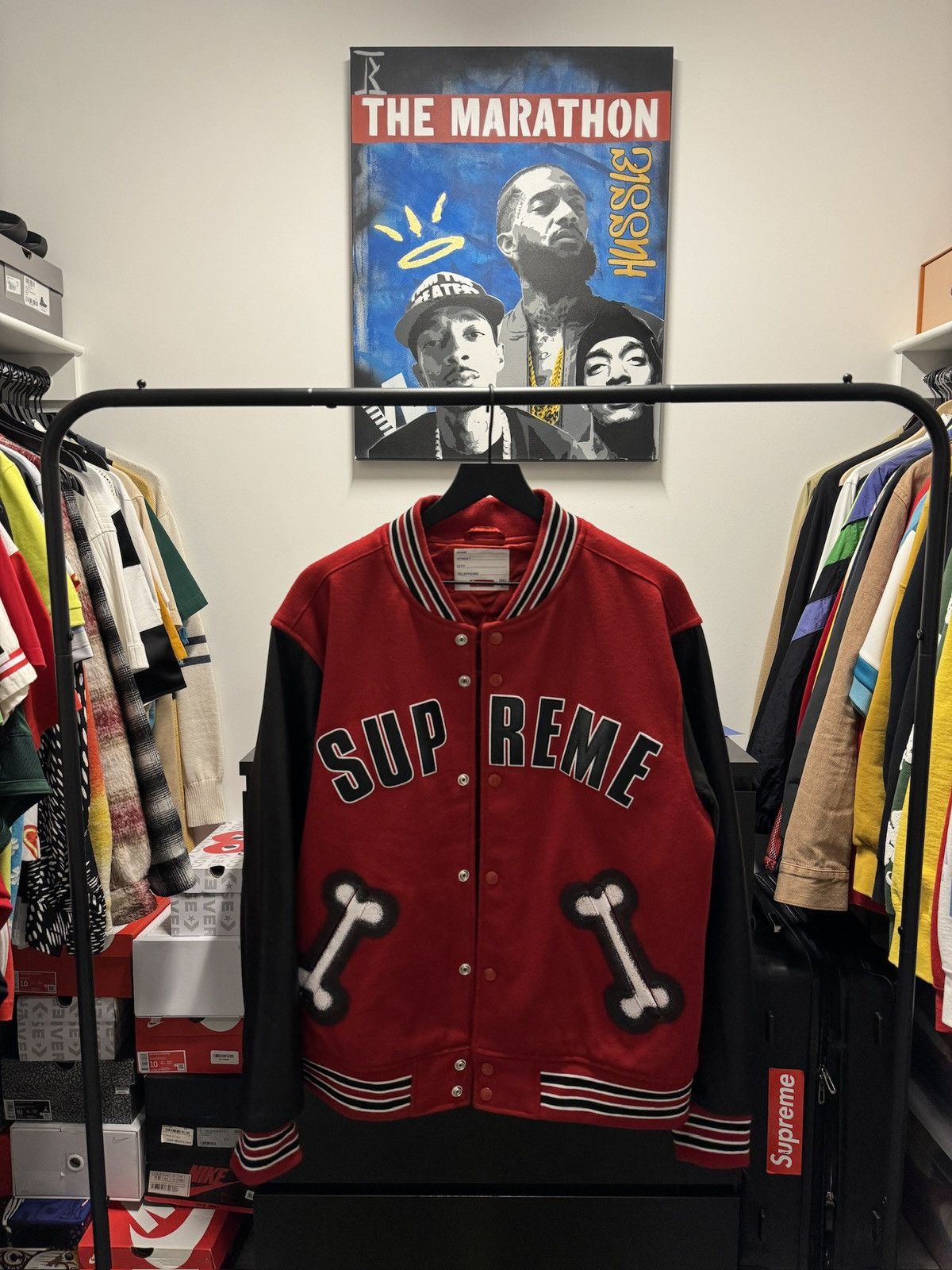 Supreme Bone Varsity Jacket | Grailed