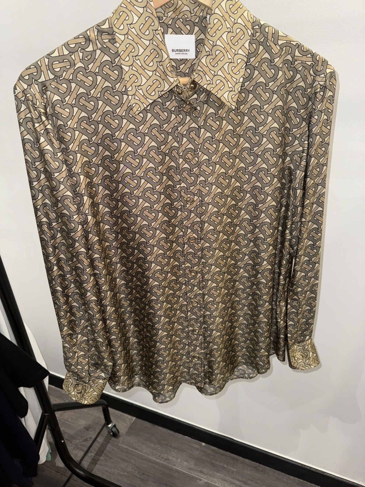 Image of Burberry Silk Shirt in Kaki, Women's (Size XS)