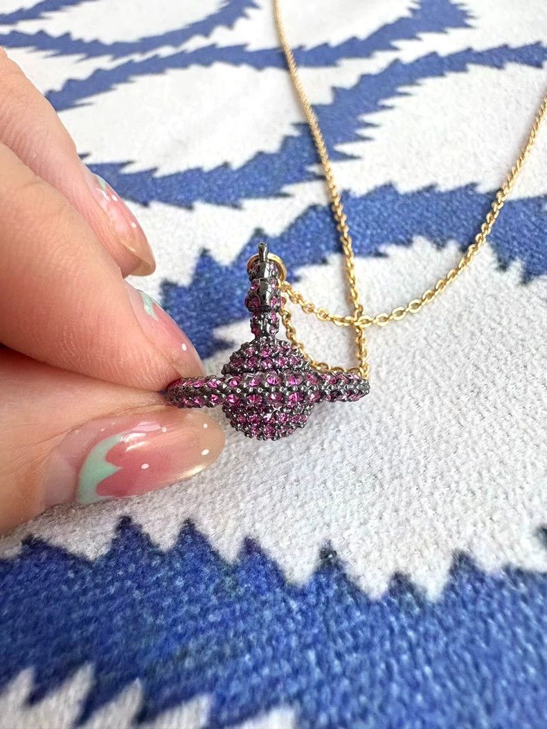 Vivienne Westwood Vivienne Westwood Purple Full Diamond-Set Orb Planet Neckl Size ONE SIZE - 3 Thumbnail