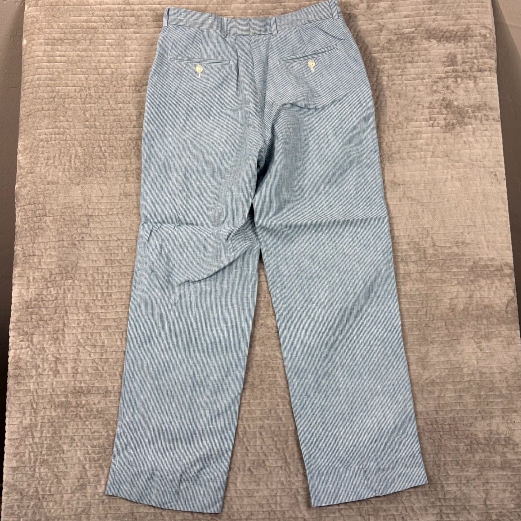 CO 1909 from The Haspel Co. Blue White Pinstripe Linen Wide Leg Trousers Pants Sz 8 Size 30" / US 8 / IT 44 - 2 Thumbnail