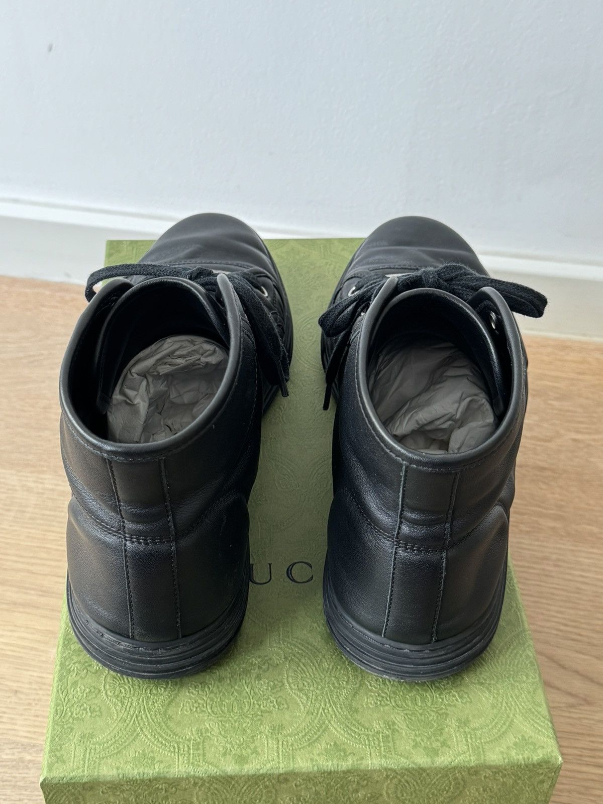 Gucci Gucci Authentic Black Leather Sneakers High Top Size US 9.5 / EU 42-43 - 4 Thumbnail