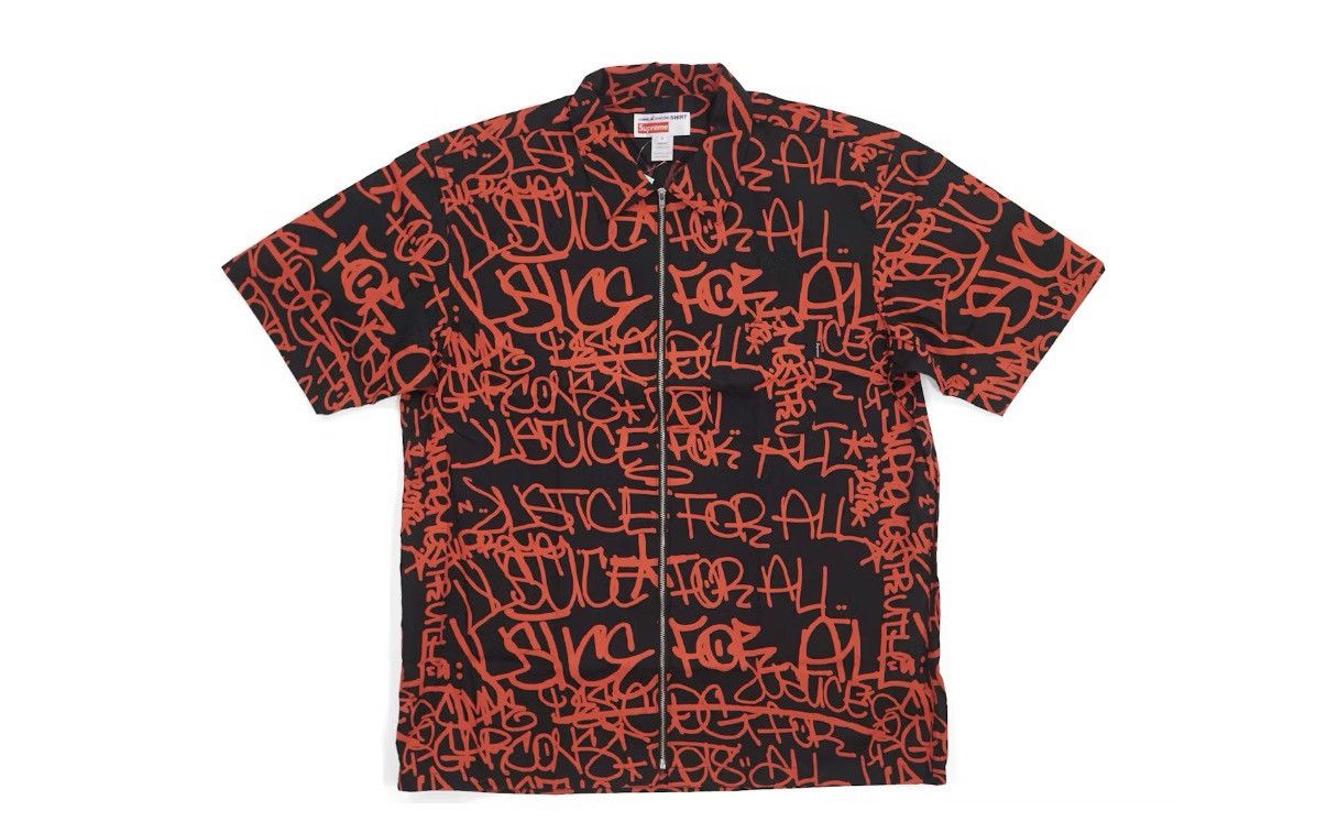 Supreme X CDG Graphic Zip Up Shirt Black FW18