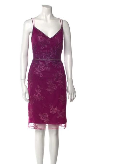 image of Manchester United (28) NWT Marchesa Notte Lace Knee-Length Dress, Size 10 in Purple, Women's