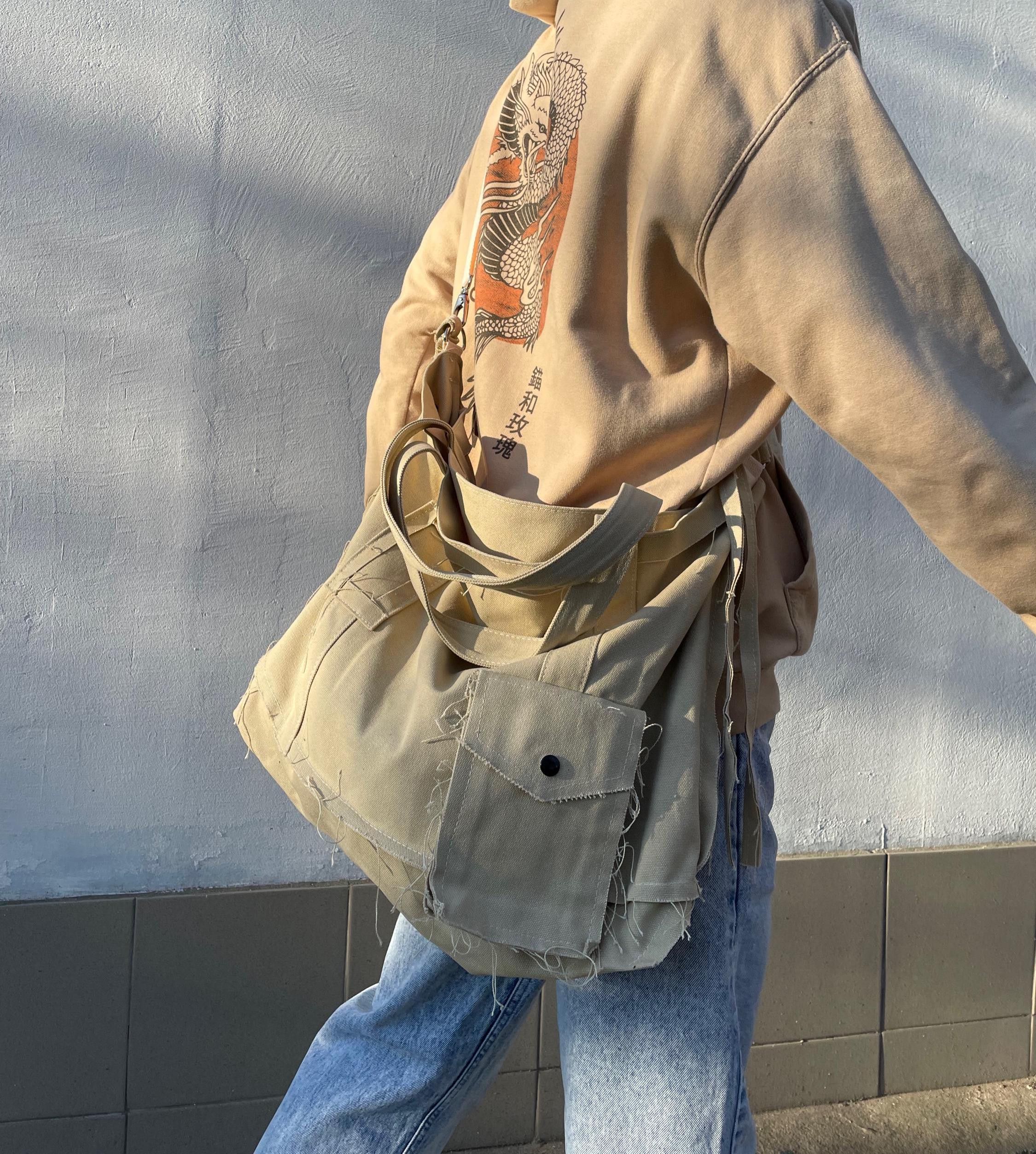 Other Large Canvas Messenger Bag faded Distressed grunge alt Size ONE SIZE - 1 Thumbnail