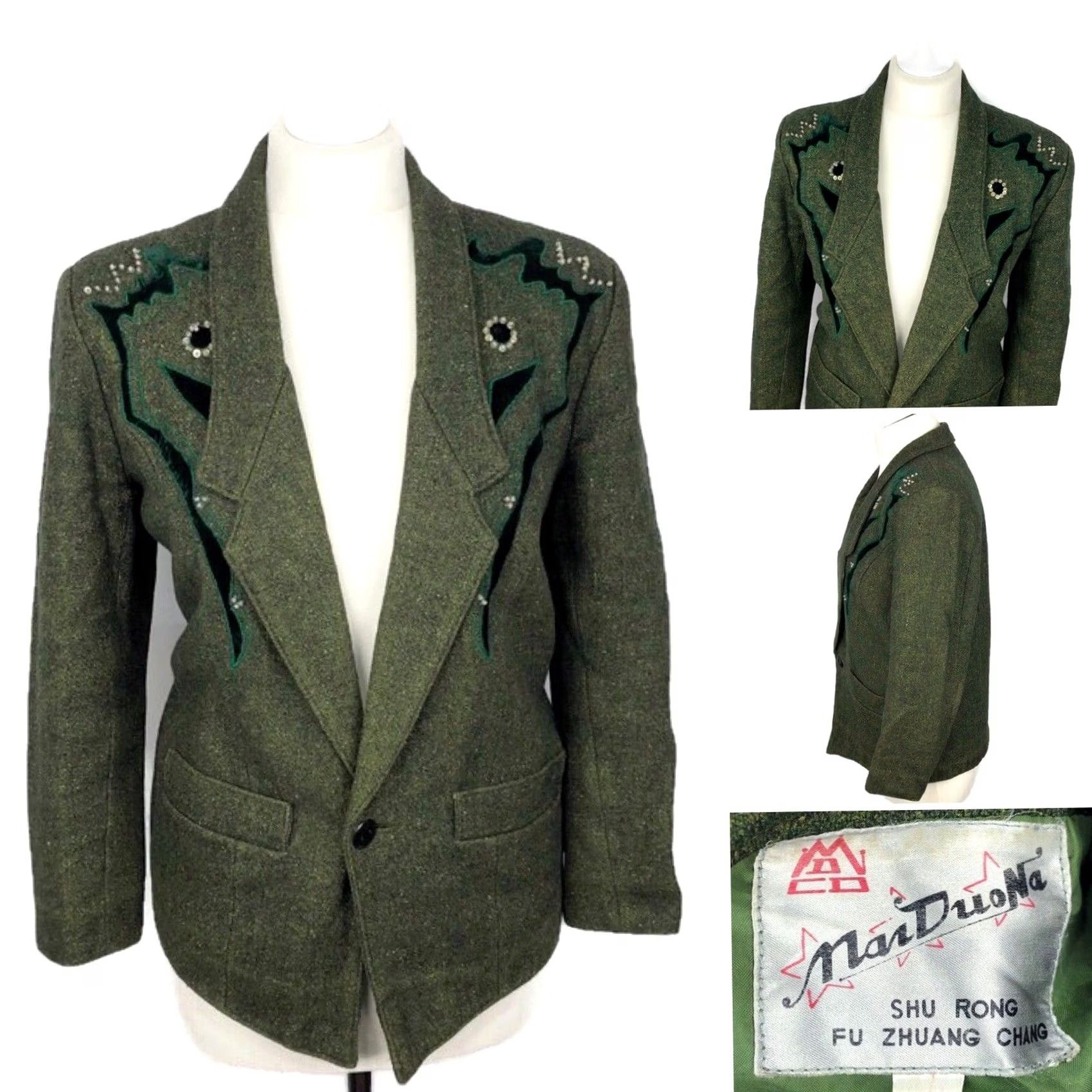 Vintage Chinese Blazer Jacket Uk 12 (large) In Green Ladies Work Office Rare Size XL / US 12-14 / IT 48-50 - 2 Thumbnail