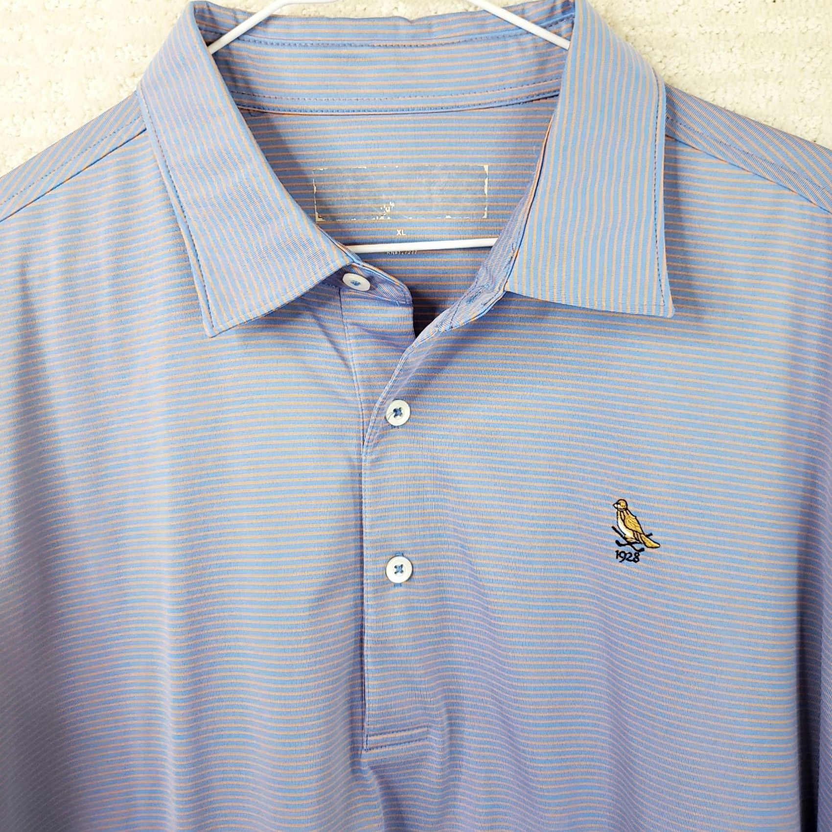 Vintage Donald Ross Polo Mens XL Blue Pink Striped Bird Logo 1928 Performance Golf Shirt Size US XL / EU 56 / 4 - 3 Thumbnail