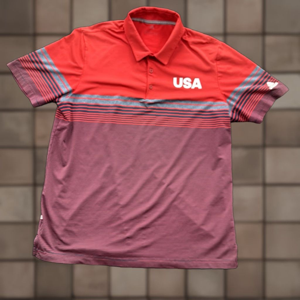 Adidas Adidas Golf Polo Shirt Men L Regular Multicolor Striped Short Sleeve Polyester Elastane USA Theme Accessories Logo Size US L / EU 52-54 / 3 - 1 Thumbnail