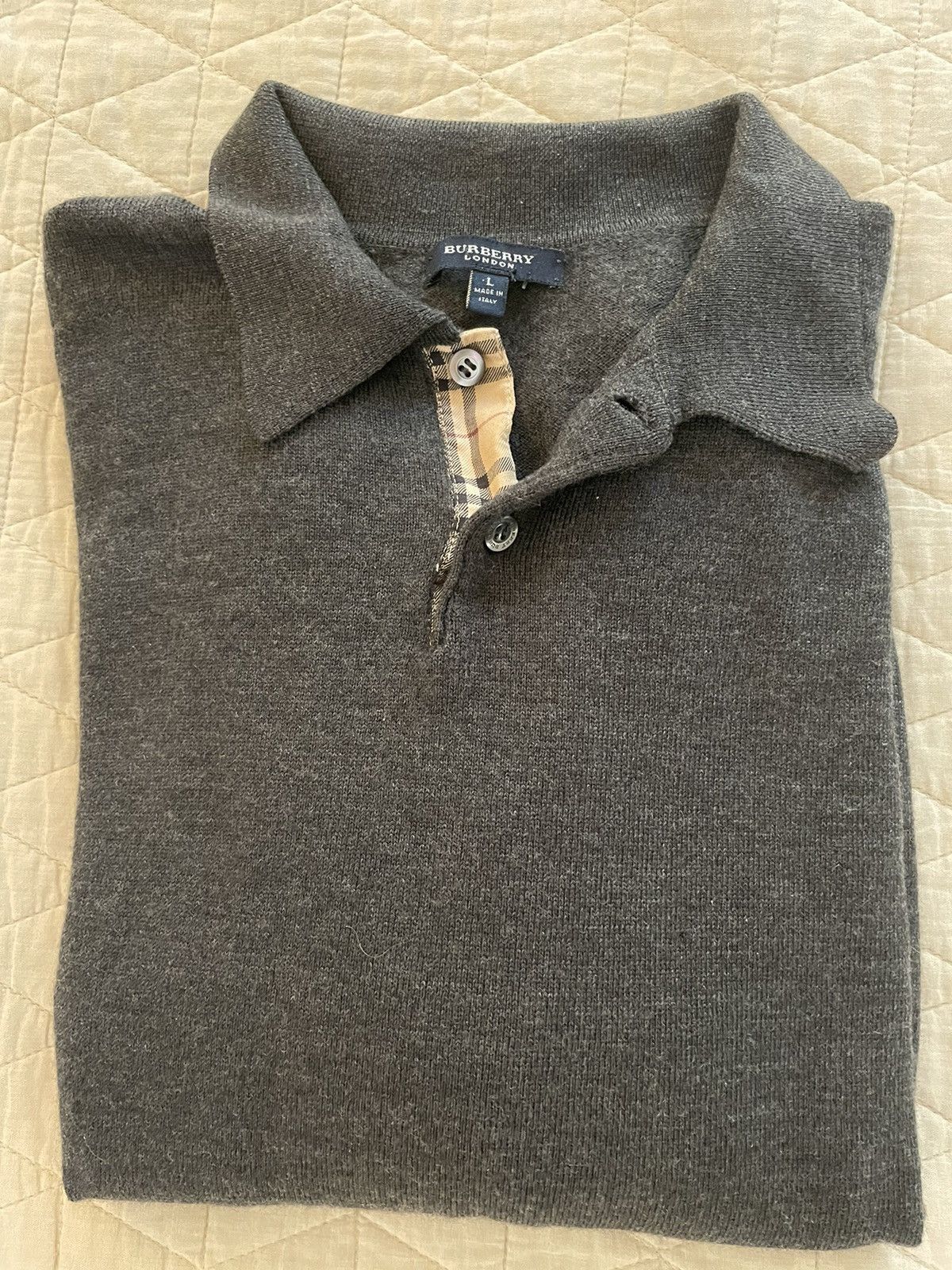 Burberry Contrast Nova Check Placket Wool Sweater Polo Sweater Size US L / EU 52-54 / 3 - 2 Thumbnail