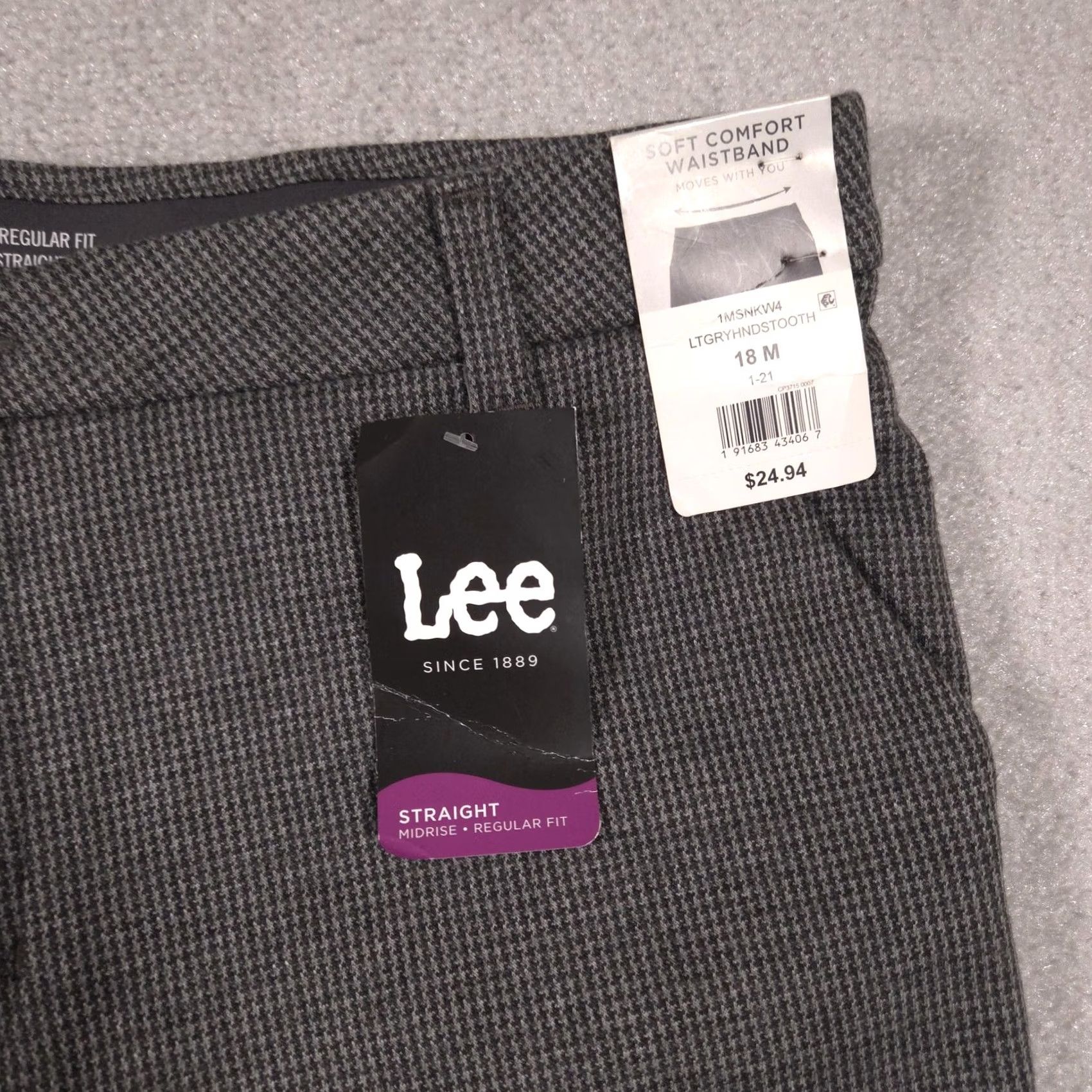 Lee Lee Pants Womens 18 Gray Houndstooth Twill Straight Leg Mid Rise Stretch Work Pants Size 40" / US 18 - 4 Thumbnail