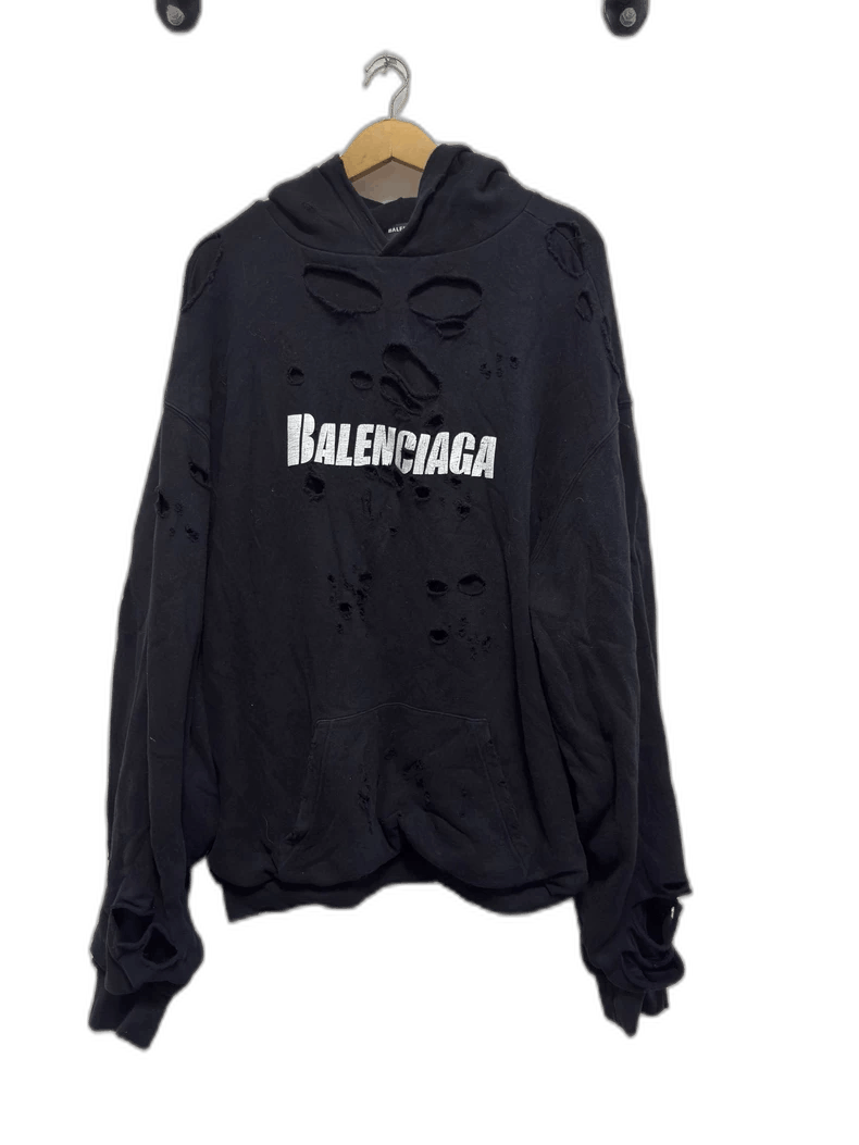 トップス Balenciaga Black Ripped Hoodie 2021 Balenciaga Balenciaga Black Ripped Hoodie | Grailed