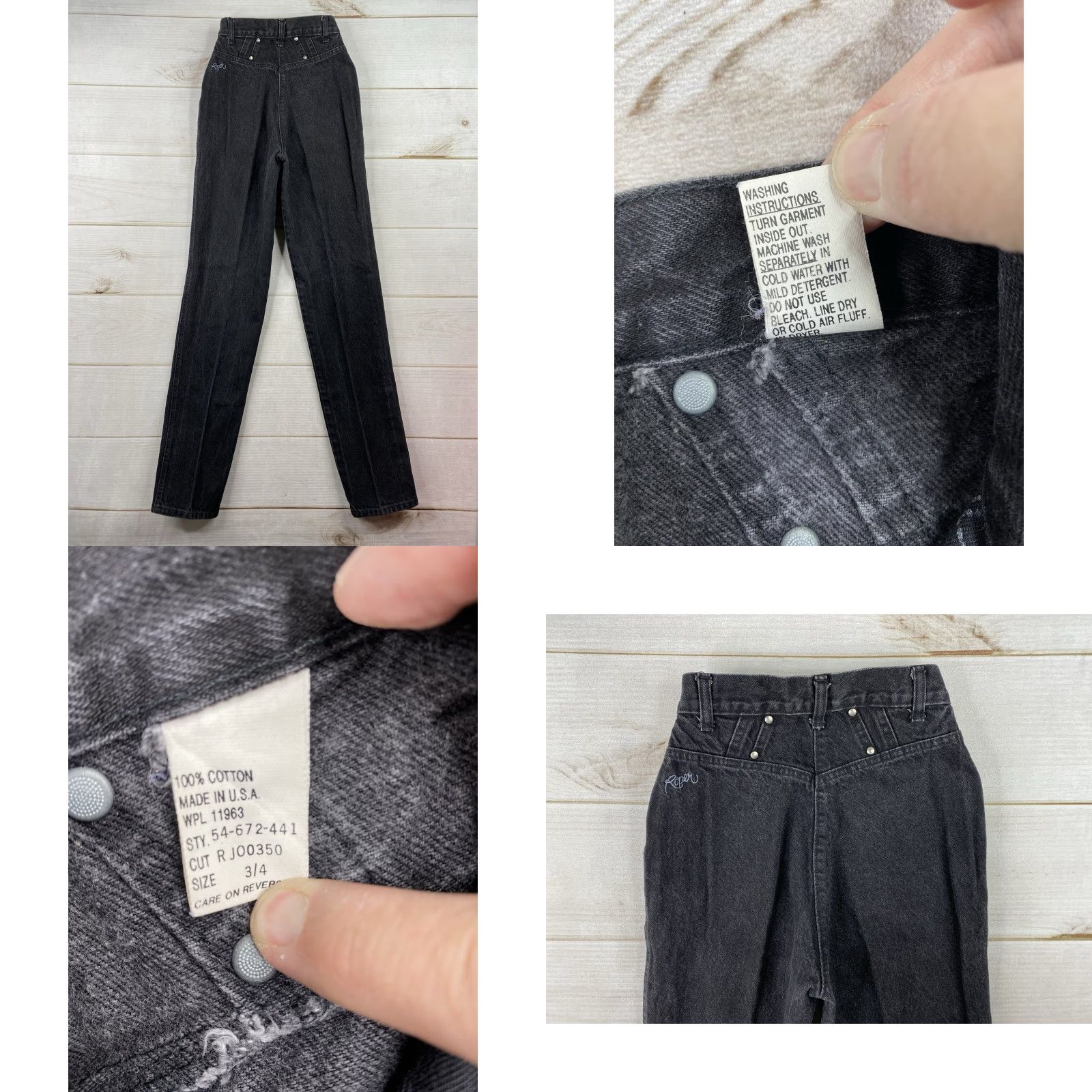 Roper VINTAGE roper Jeans 3/4 High Wasited Denim Black Buttons Rodeo Riding Women 90s Cowboy USA Jeans Mens Womens Boys Girls Size 27" / US 4 / IT 40 - 8 Thumbnail