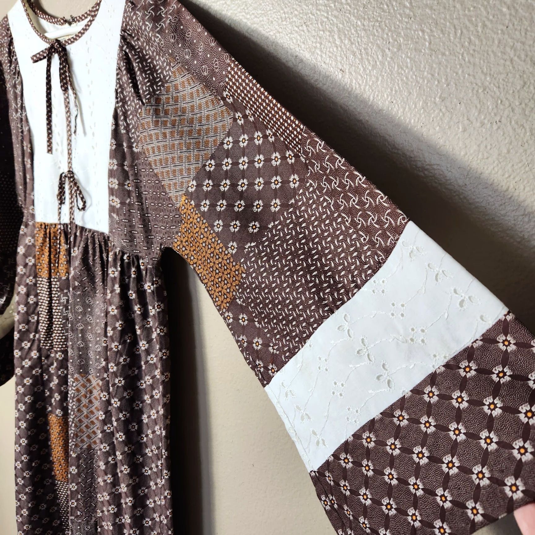 Vintage VINTAGE Trivia 70s Patchwork Hippie Prairie Maxi Dress M Brown Day Dress Maxi Hippie 1970s Womens Size M / US 6-8 / IT 42-44 - 5 Thumbnail