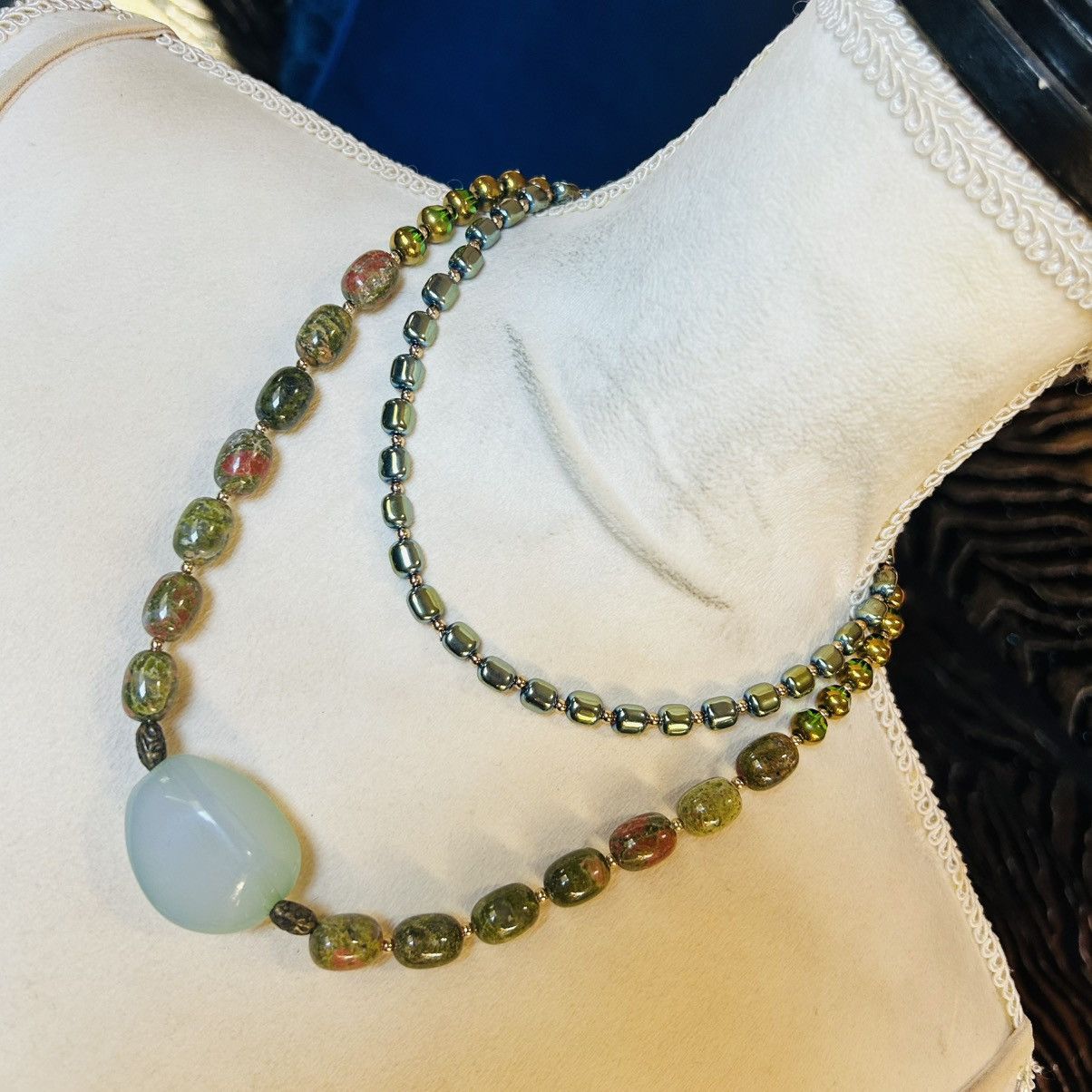 Handmade Handcrafted double strand oil slick di-cut glass necklace Size ONE SIZE - 1 Thumbnail