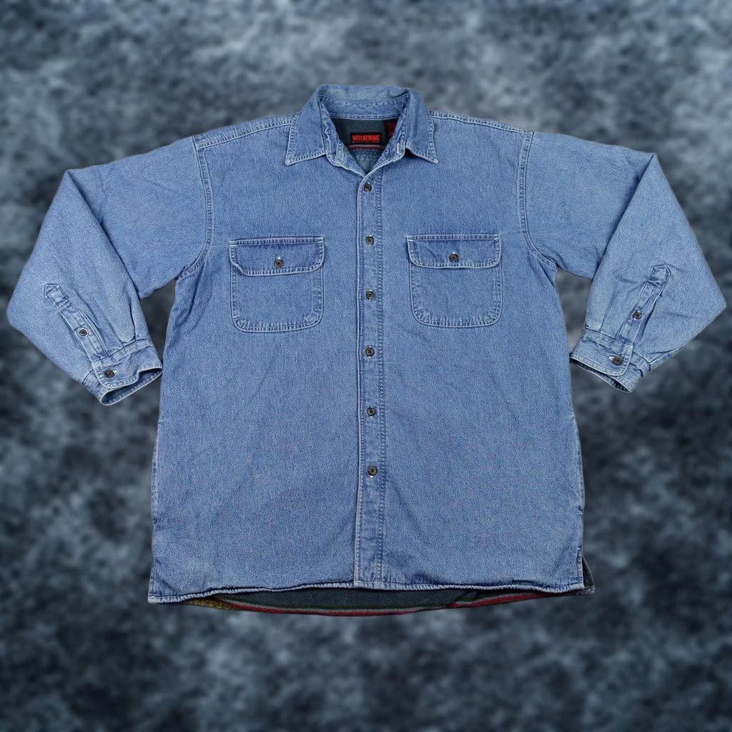 Denime Wolverine Jacket Mens Large Blue Denim Fleece Lined Button Up Workwear Insulated Size US L / EU 52-54 / 3 - 1 Thumbnail
