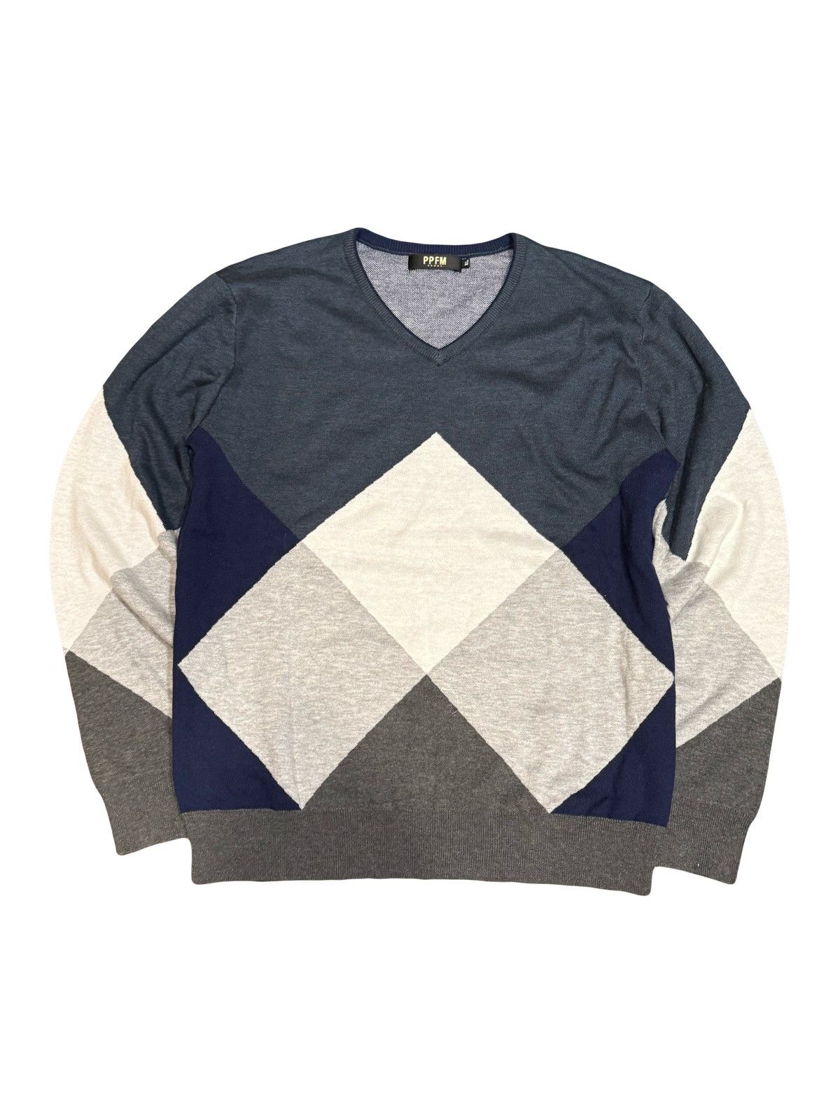 PPFM PPFM Homme Japanese Argyle V Neck Sweater Size US XL / EU 56 / 4 - 1 Thumbnail