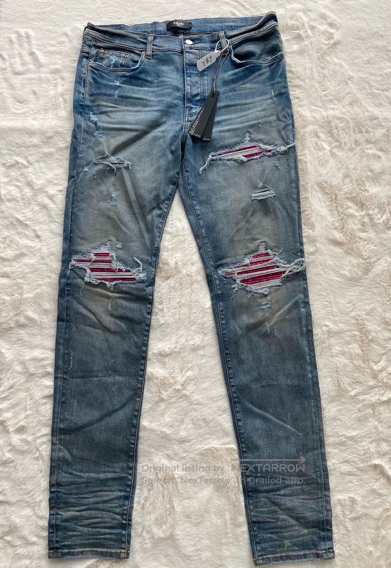 Amiri Amiri Size 38 Washed blue-pink cashew flower patchwork MX1 Size US 38 / EU 54 - 1 Thumbnail
