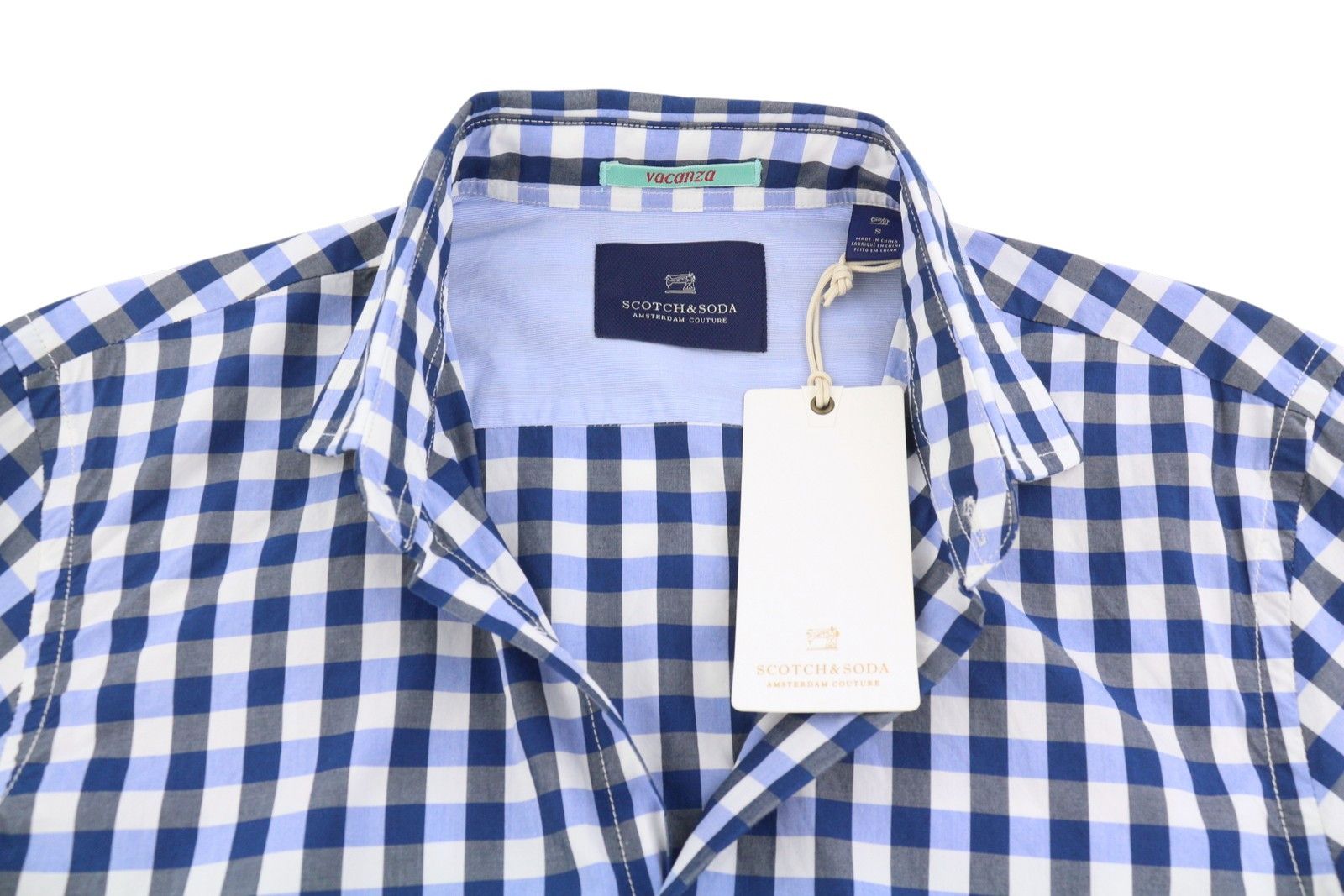 Scotch & Soda S Blue Checked Cutaway Button-Up Long Sleeve Shirt 89050 Size US S / EU 44-46 / 1 - 5 Thumbnail