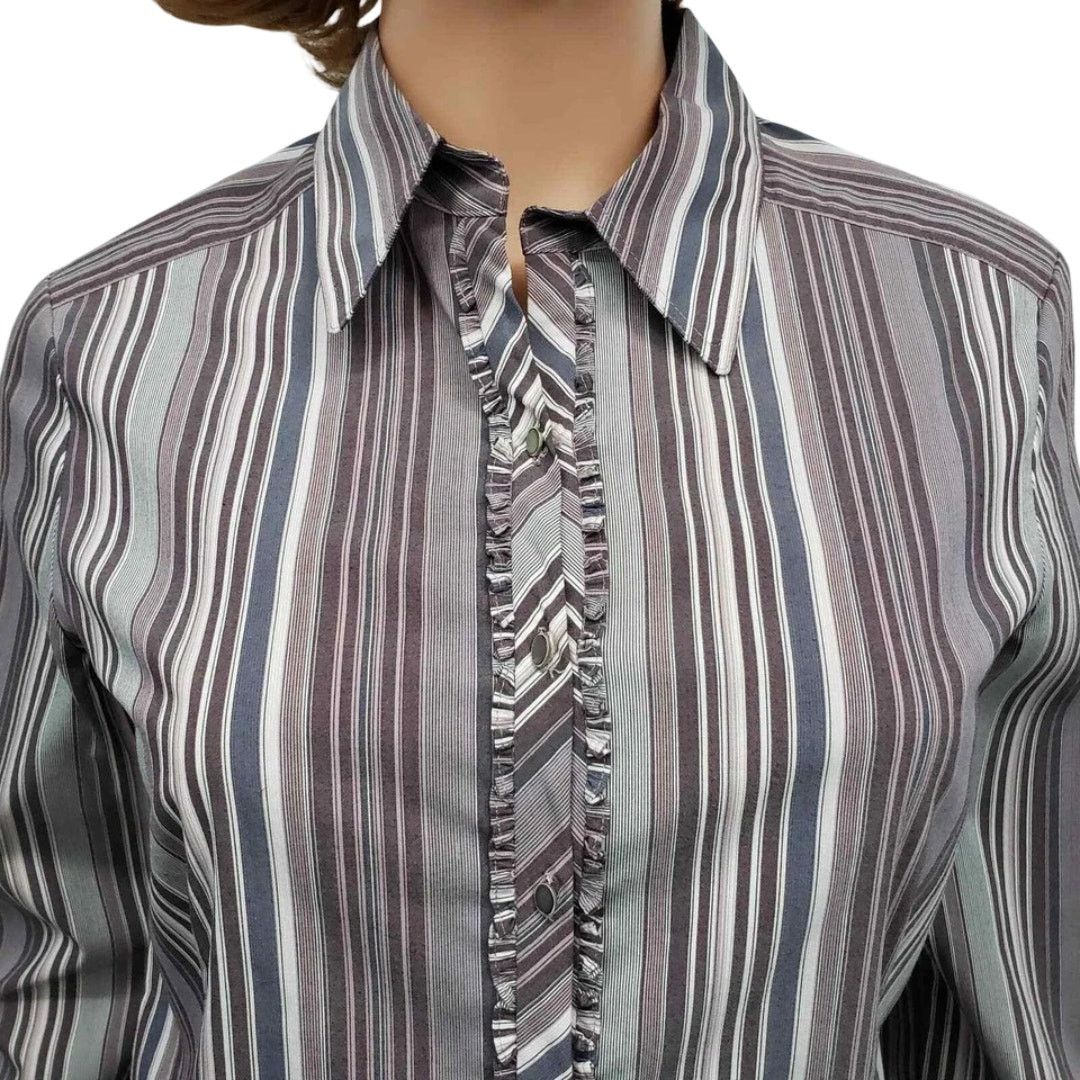 Elie Tahari Elie Tahari Blouse Ruffled Front Cuffs S Button down Striped Size S / US 4 / IT 40 - 4 Thumbnail