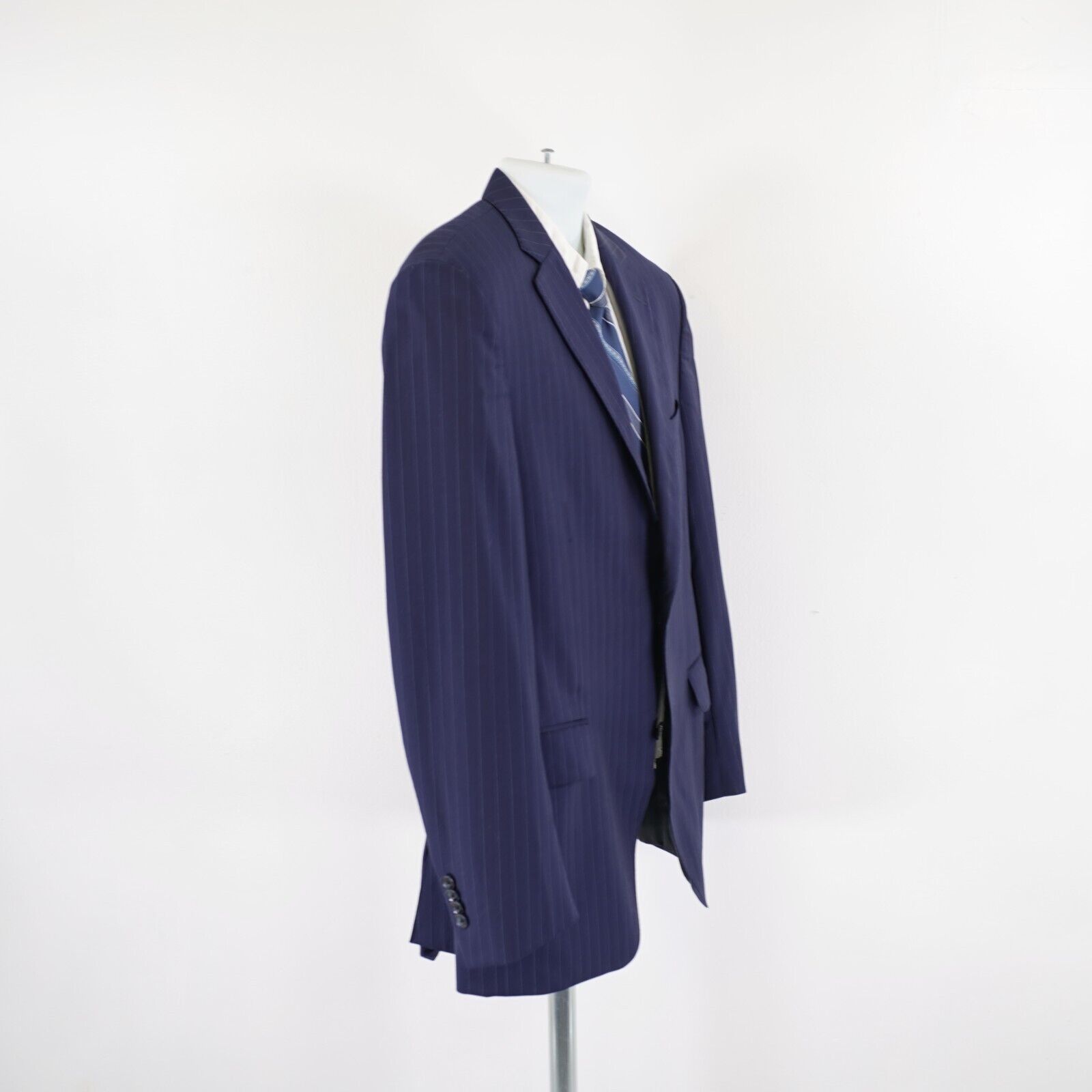 Peter Millar Peter Millar Blue Wool Striped Suit Jacket 38R 2 Button Tagg Size 38R - 7 Thumbnail