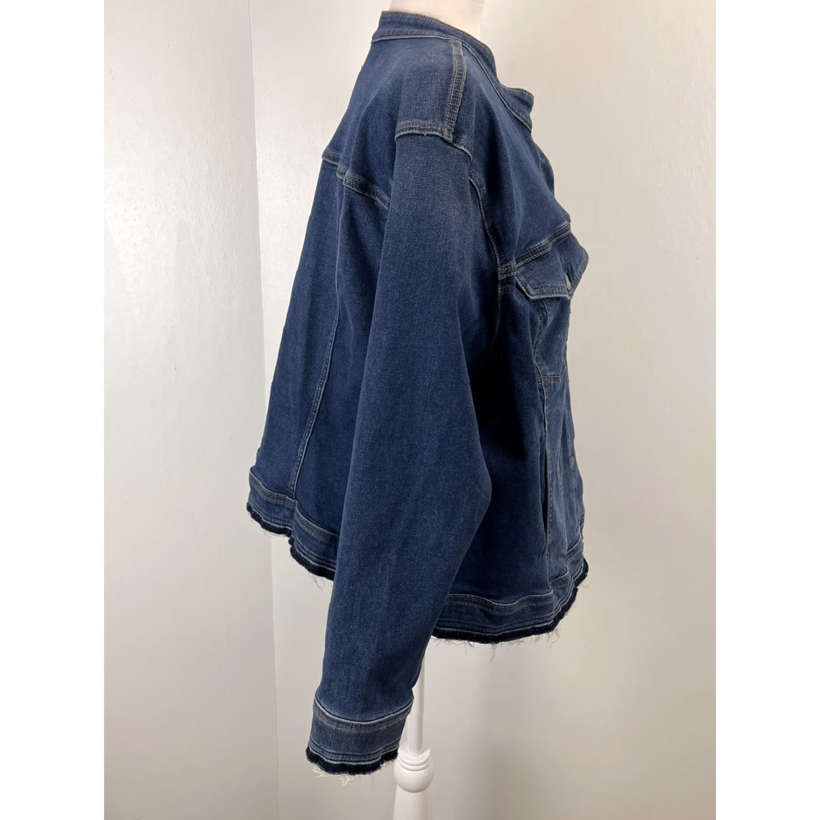 Vintage Lane Bryant Jean Denim Jacket Plus NWT 26 Stretch Band Collar Released Hem Blue Women Jacket Size 26" / US 2 / IT 38 - 4 Thumbnail