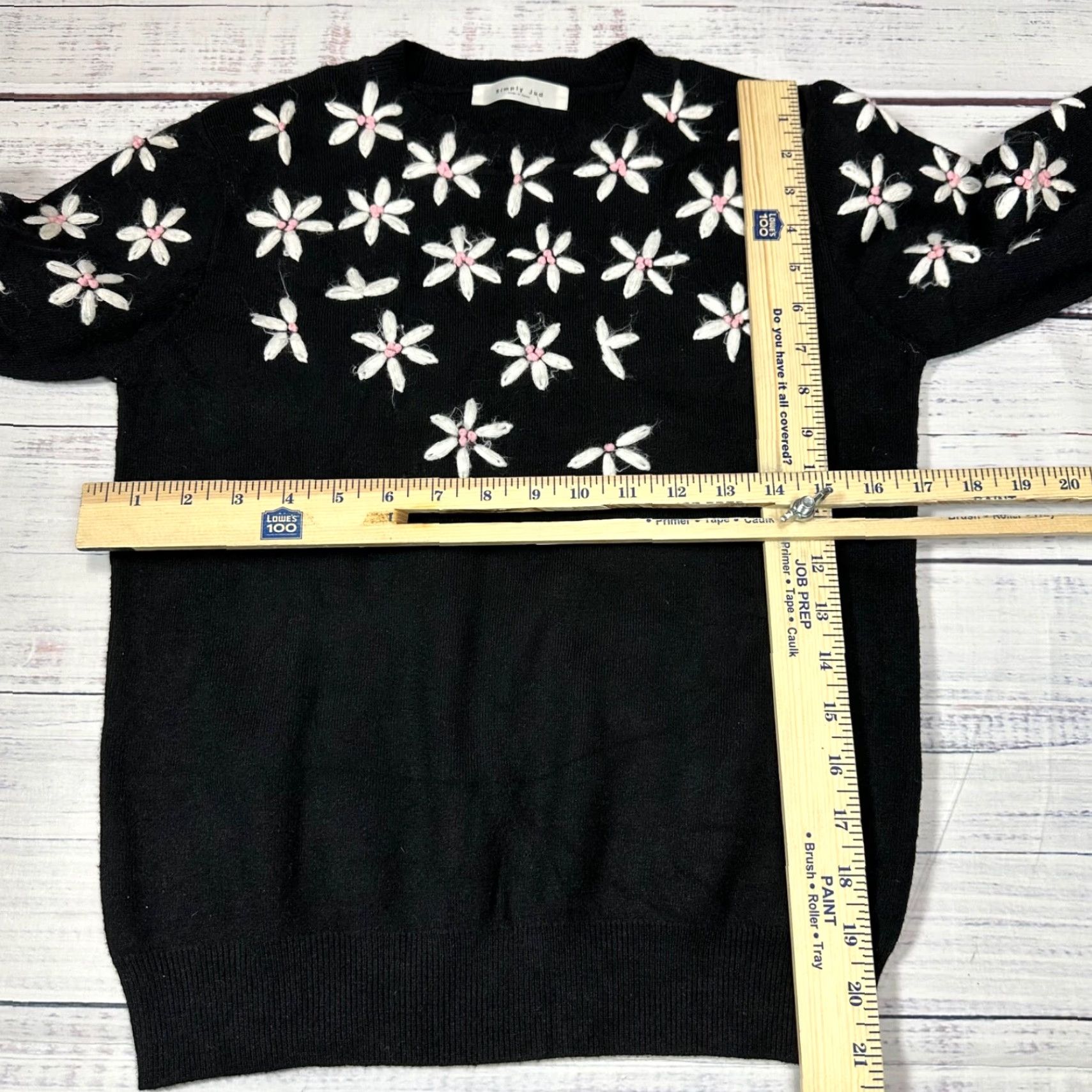 Vintage VINTAGE Simply Jud Womens Flower Embroidered Long Sleeve Sweater XS Black Wool Blend Size XS / US 0-2 / IT 36-38 - 2 Thumbnail