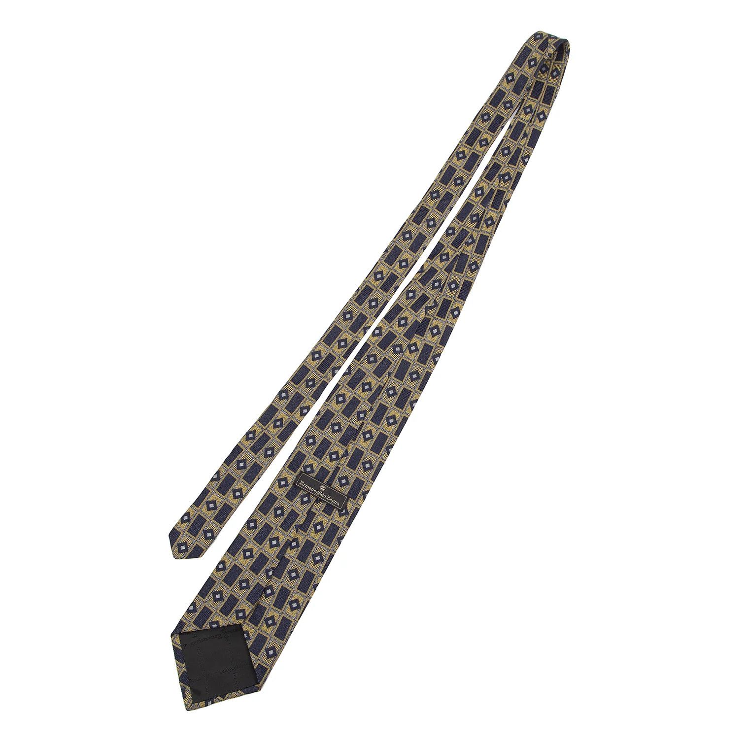 Dries Van Noten Geometric Pattern Silk Tie in Navy and Yellow Size ONE SIZE - 4 Thumbnail