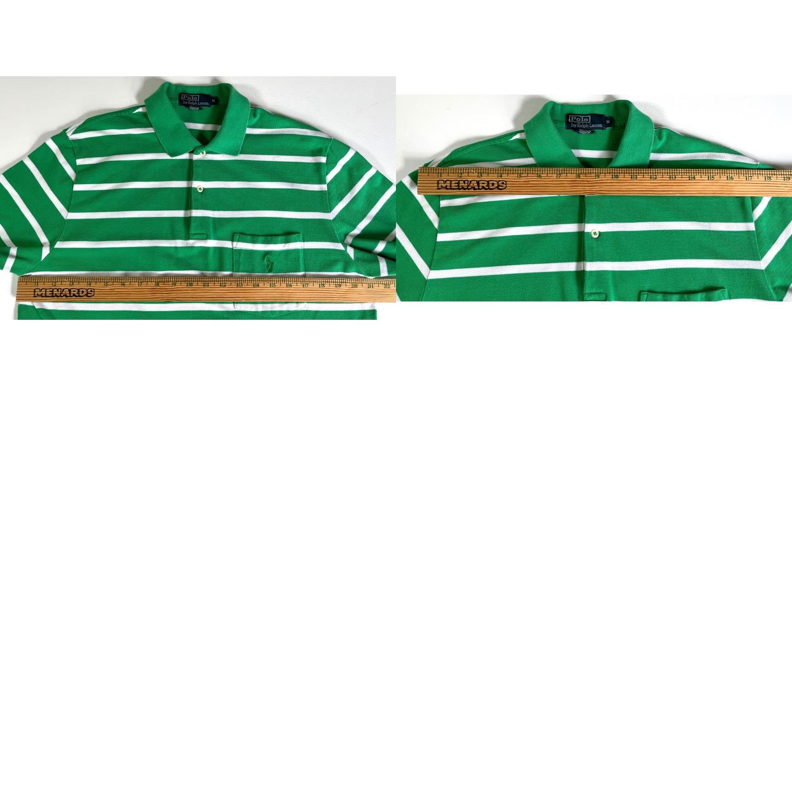 Polo Ralph Lauren VINTAGE Polo Ralph Lauren Mens Polo Shirt Striped Chest Pocket Sz M Green White Polo Shirt Size US M / EU 48-50 / 2 - 9 Thumbnail