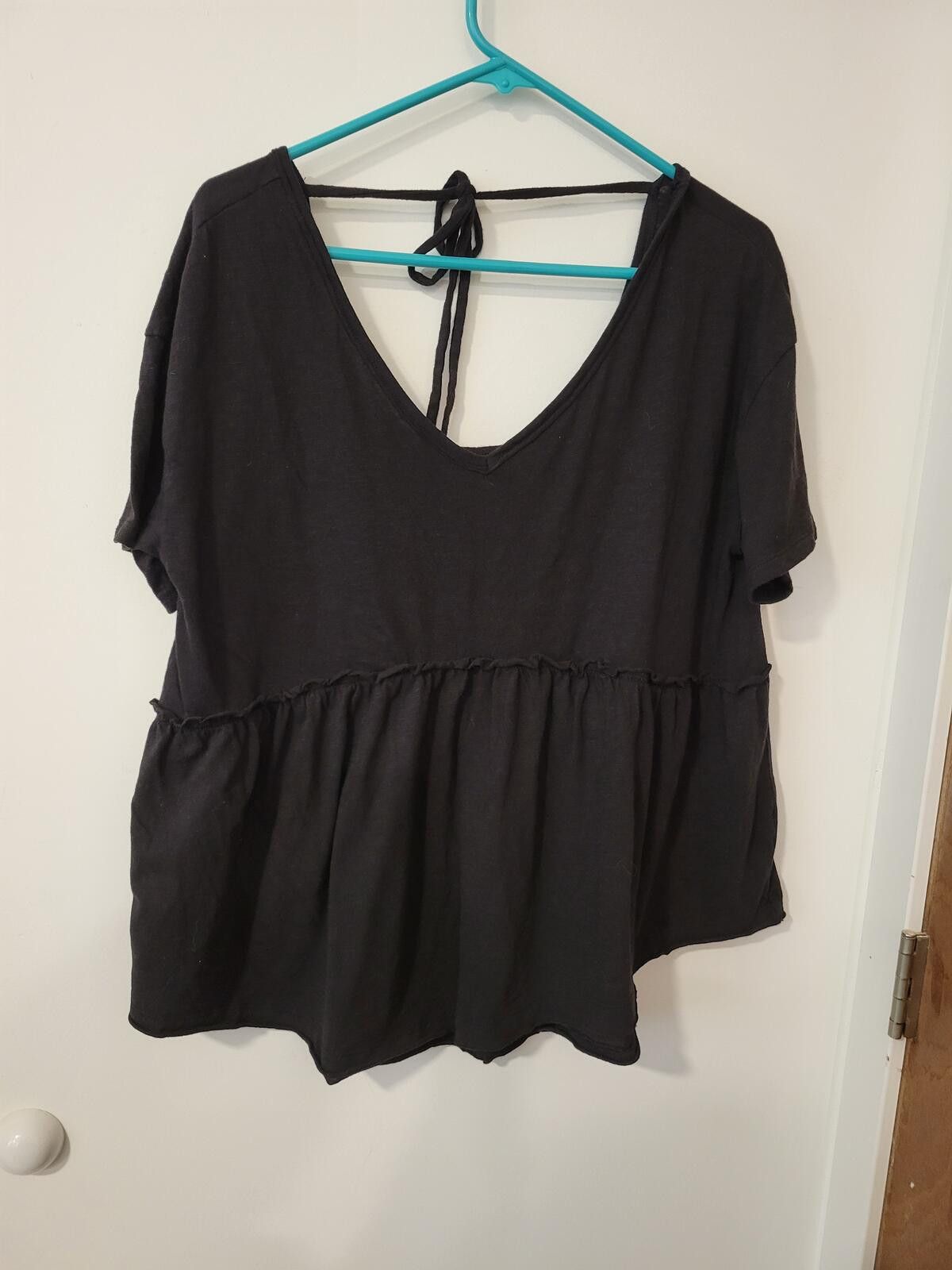 Anti Social Social Club SO Black Short Sleeve Peplum Top w Tie Detail Size Large Size L / US 10 / IT 46 - 2 Thumbnail