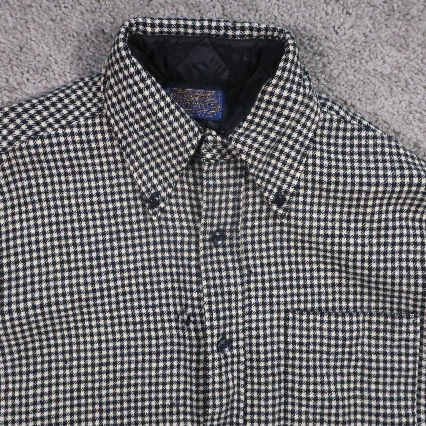 Pendleton VINTAGE Pendleton Shirt Mens M Black White Button-Down USA Distressed Virgin Wool Geometric Pattern Long Sleeve Collared Button-Up Regular Fit Size US M / EU 48-50 / 2 - 4 Thumbnail