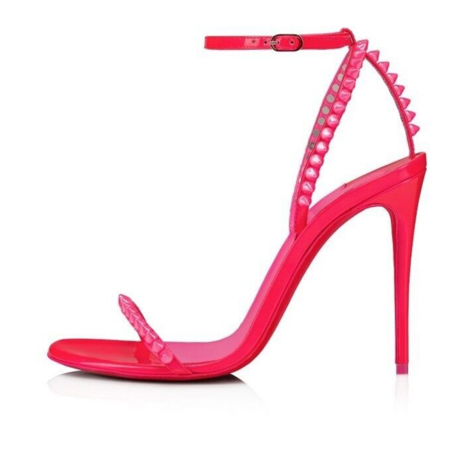 Christian Louboutin So Me 100 Fluo Pink Patent Ankle Strap Sandal Heel Pump 40 Size US 10 / IT 40 - 3 Thumbnail