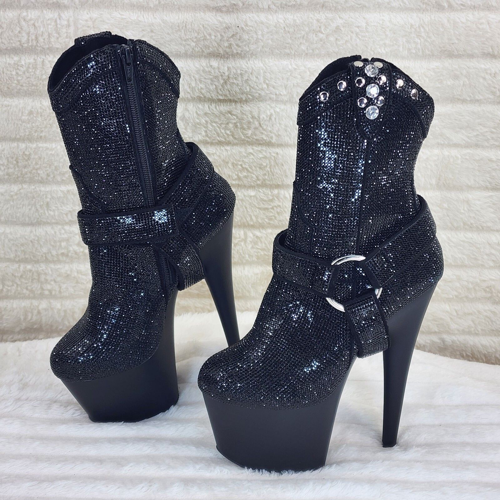 Other Adore 1029 Bejeweled Black Rhinestone 7" Heel Platform Cowgi Size US 12 / IT 42 - 6 Thumbnail