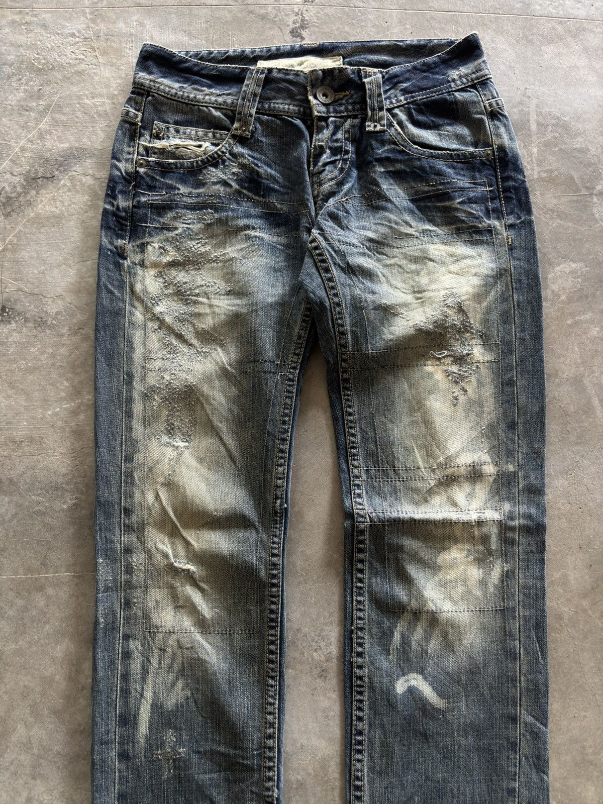 Japanese Brand COOK JEANS distressed japanese punk rockstar grunge low rise Size US 27 - 13 Thumbnail