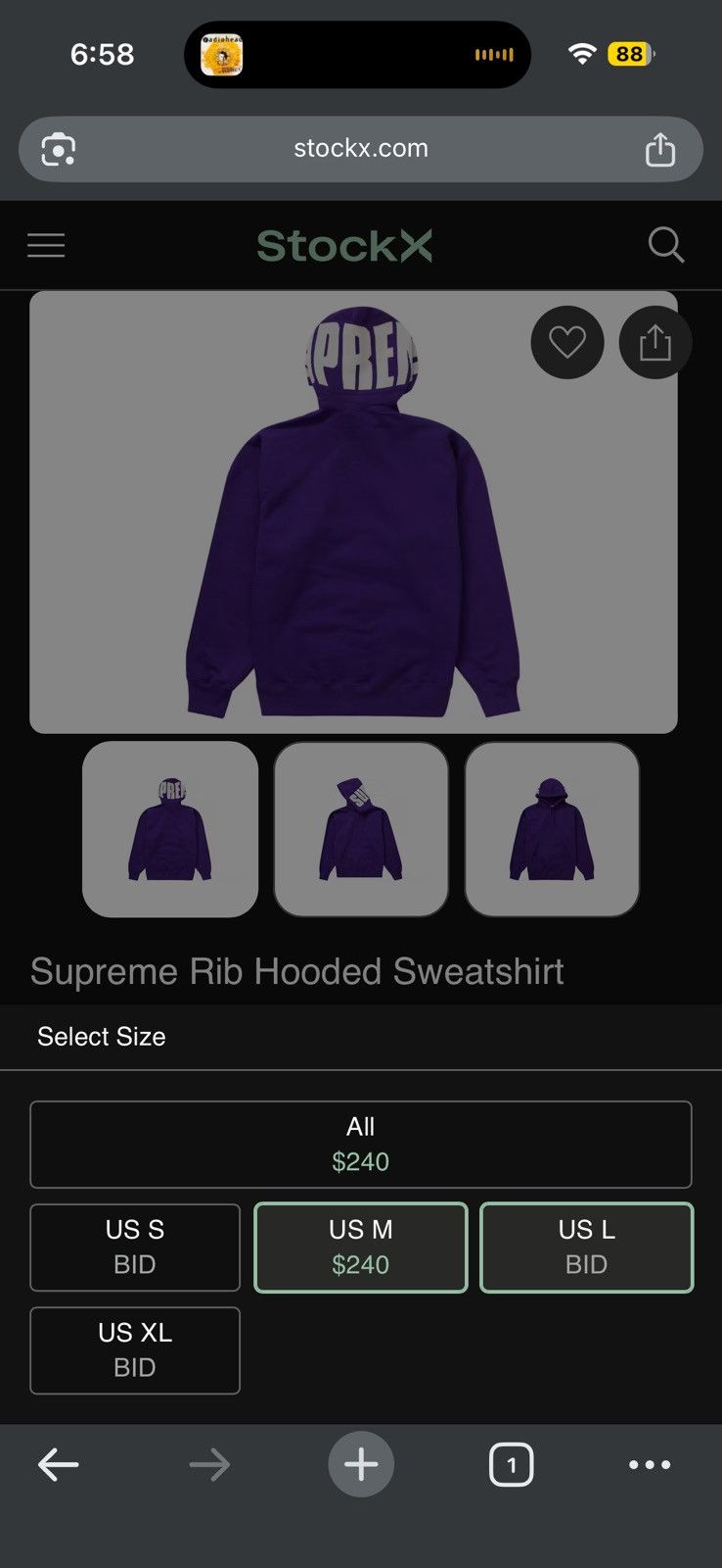 Supreme 🔥FW20 Supreme Rib Hoodie Sweatshirt Purple SZ Medium Size US M / EU 48-50 / 2 - 14 Thumbnail