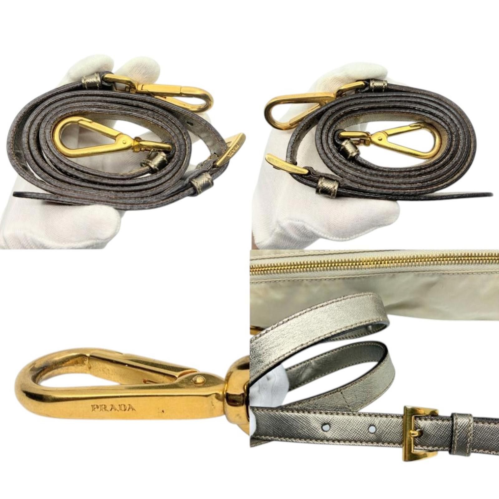 Prada Prada - Cream Nylon Crossbody Bag with Leather Trim Size ONE SIZE - 7 Thumbnail