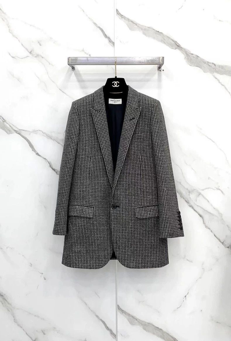 Saint Laurent Paris SAINT LAURENT Black Plaid Wool Blazer Size US XS / EU 42 / 0 - 1 Thumbnail