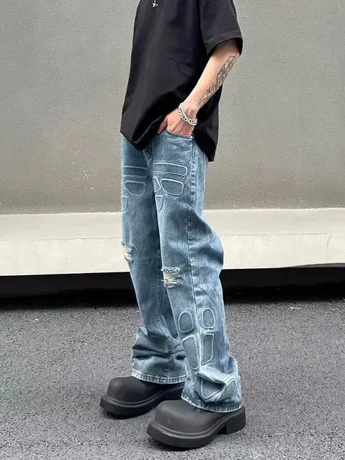 Jean Distressed Wide Leg Jeans Size US 32 / EU 48 - 7 Thumbnail