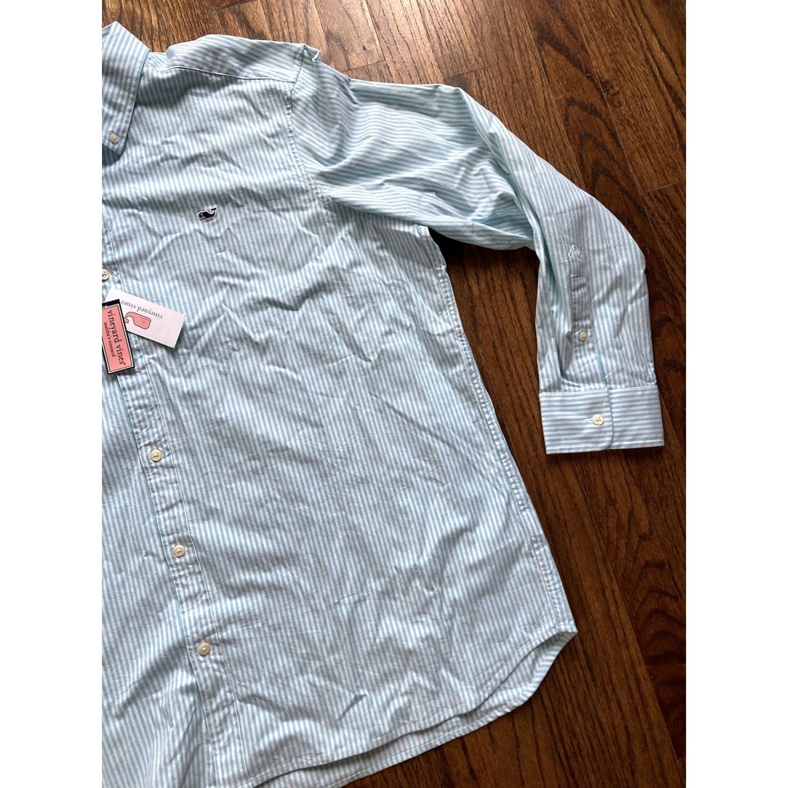 Vineyard Vines Vineyard Vines Shirt Mens 2XL Long Sleeve Striped Oxford Whale Turquoise Blue Button-Up Collared Classic Mens Size US XXL / EU 58 / 5 - 3 Thumbnail