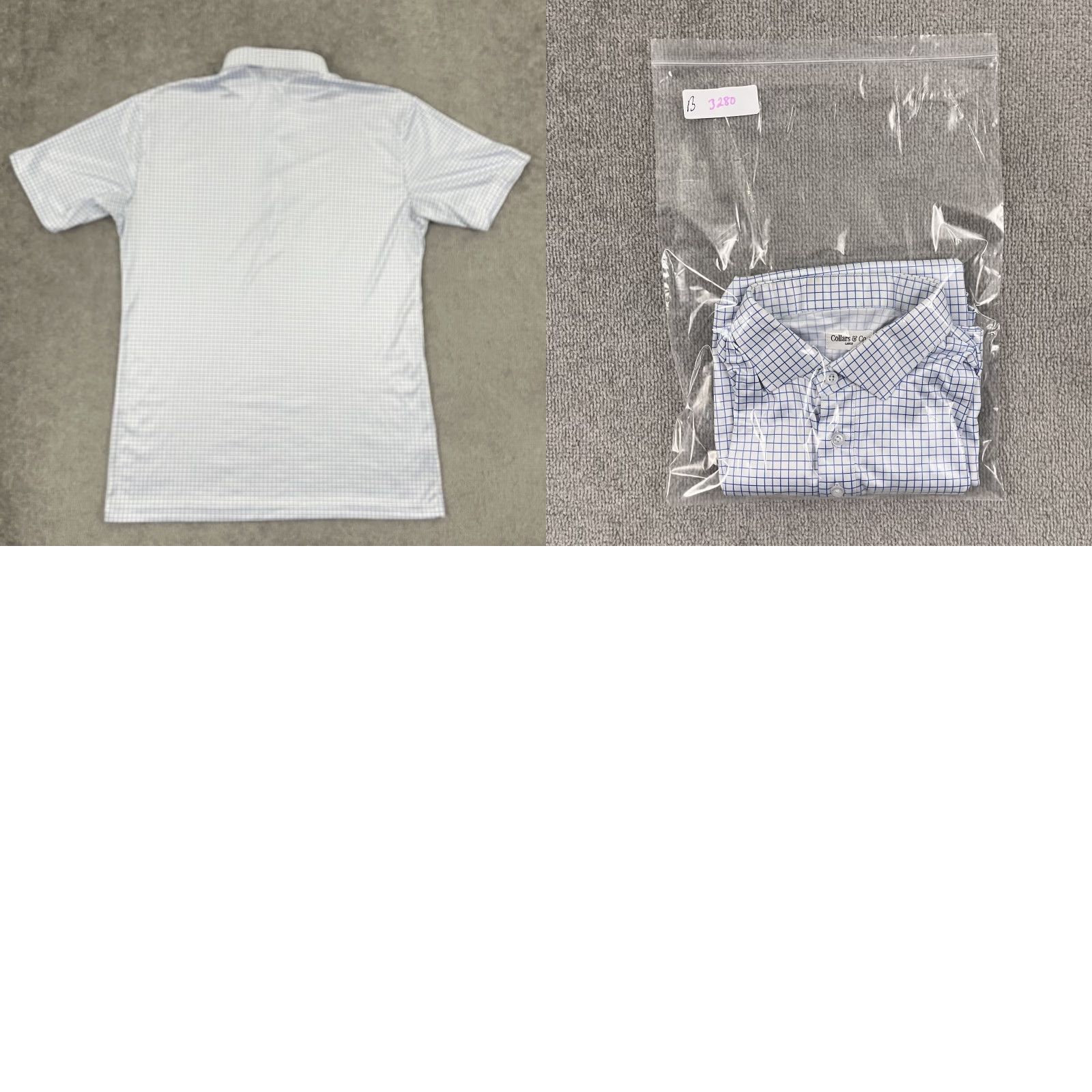 CO Collars & Co Polo Shirt Mens Large White Blue Grid Dress Collar Business Casual Size US L / EU 52-54 / 3 - 8 Thumbnail