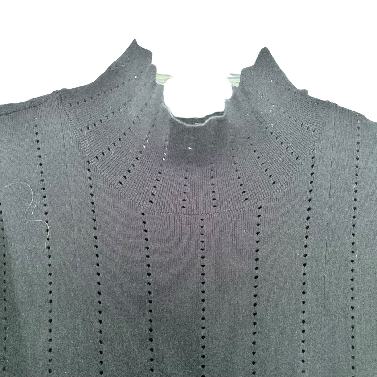 Rebecca Taylor Rebecca Taylor Black Pointelle Knit Mock Neck Sweater Dress Size M / US 6-8 / IT 42-44 - 9 Thumbnail