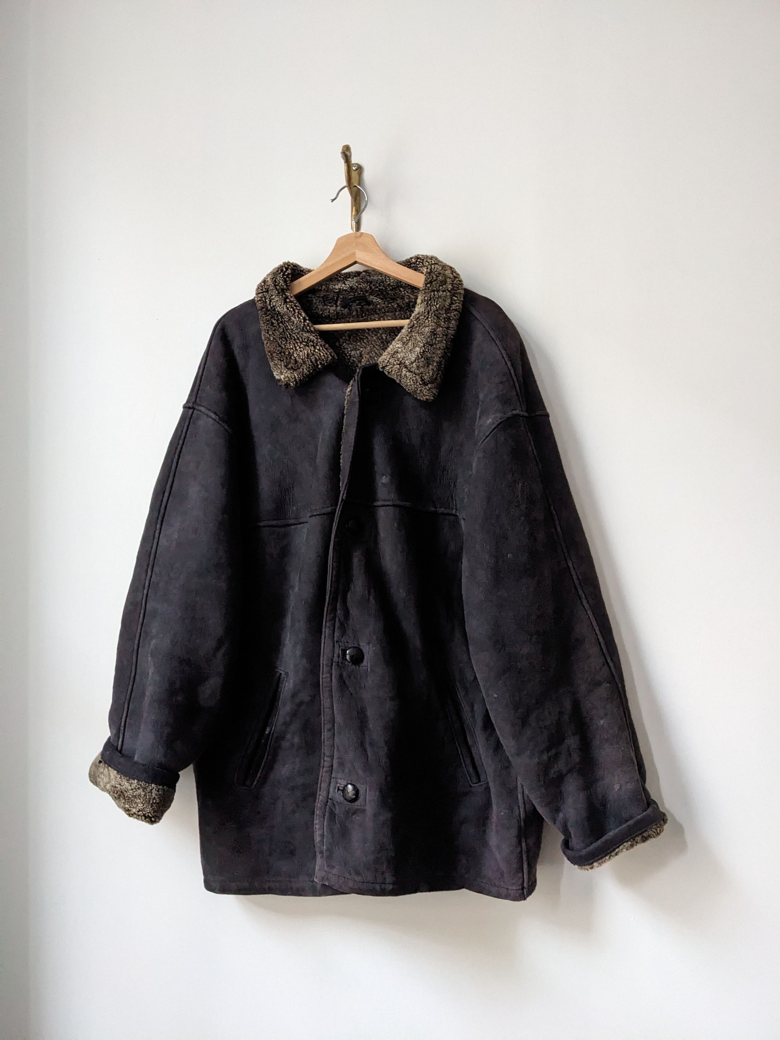 Vintage Vintage Leather Shearling Button Jacket Sherpa Lined Coat Size US XL / EU 56 / 4 - 1 Thumbnail