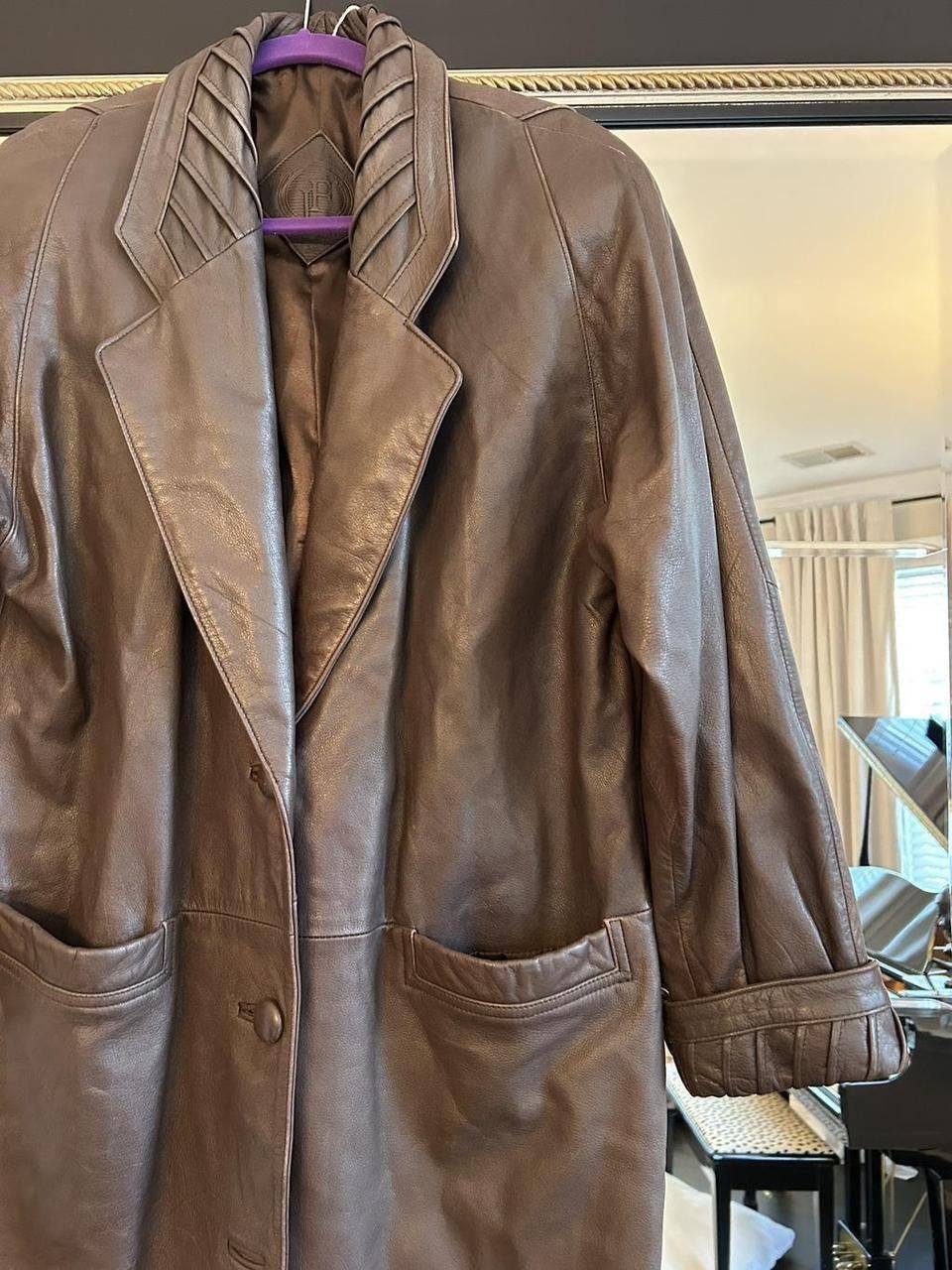 Other Vintage 90s Brown Leather Trench Coat Size XL / US 12-14 / IT 48-50 - 2 Thumbnail