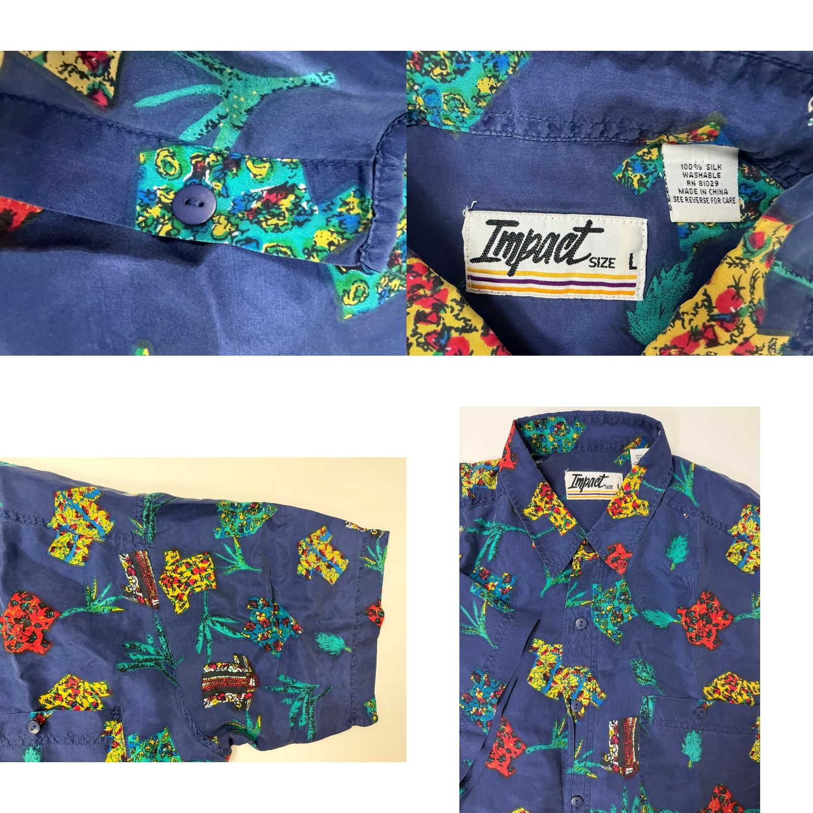 Vintage VINTAGE 90s Impact Shirt Men Large Hawaiian Patterns Surf Luau Button Up Silk Blue Size US L / EU 52-54 / 3 - 9 Thumbnail