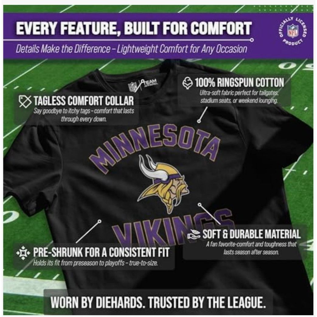 NFL Boy's Large Minnesota Vikings Black Team Apparel T-Shirt Size US L / EU 52-54 / 3 - 1 Thumbnail