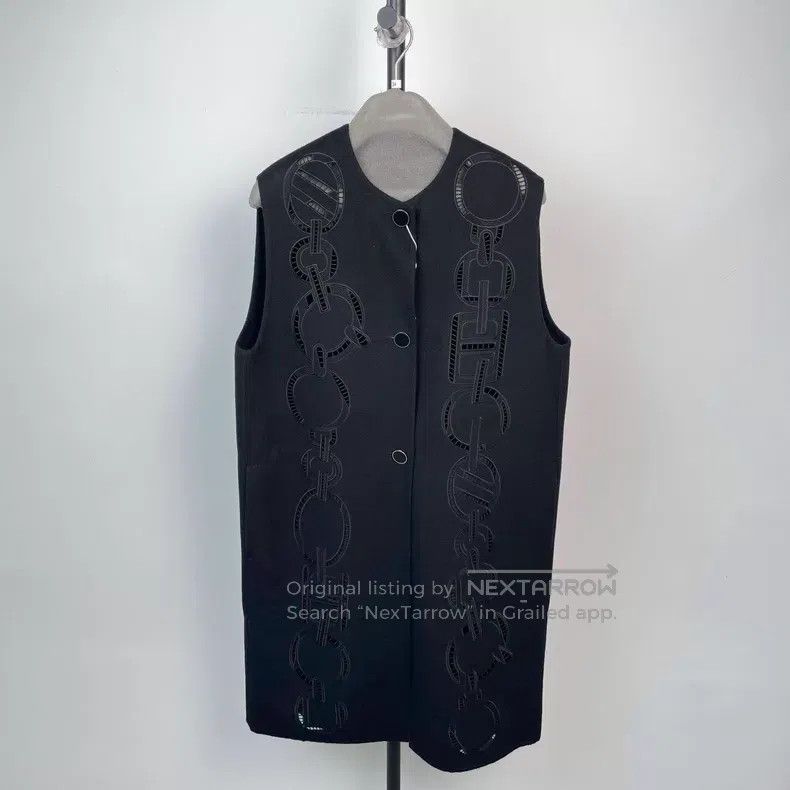 Hermes Hermes Leather and Cashmere Long Vest Jacket with Cut-Outs Size XXS / US 00 / IT 34 - 1 Thumbnail