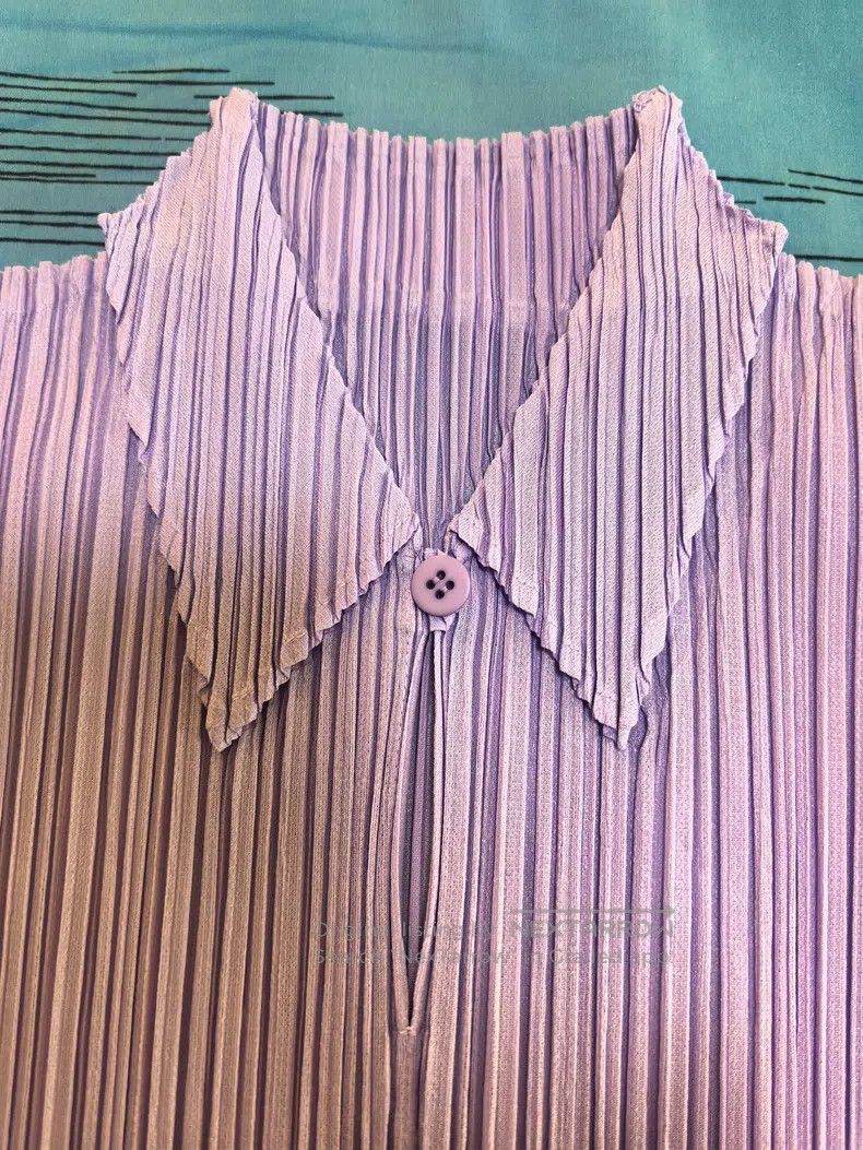Issey Miyake Issey Miyake Light Purple Ruched Lapel Short-Sleeve Top Size L / US 10 / IT 46 - 3 Thumbnail