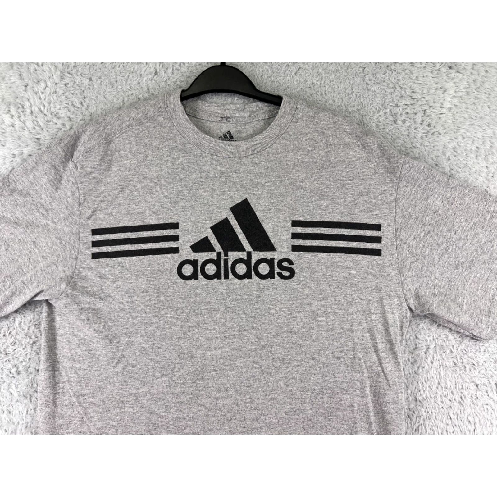 Adidas Adidas Shirt Men M Gray Spellout Logo Three Stripes Short Sleeve Crew Neck - T-Shirt, Cotton Blend, Jersey, Regular Fit Size US M / EU 48-50 / 2 - 5 Thumbnail