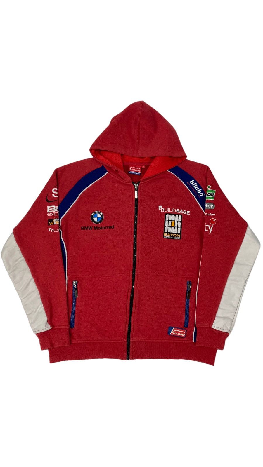 image of Vintage Bmw Motorrad Buildbase Racing Zip Hoodie in Blue/Red/White, Men's (Size Small)