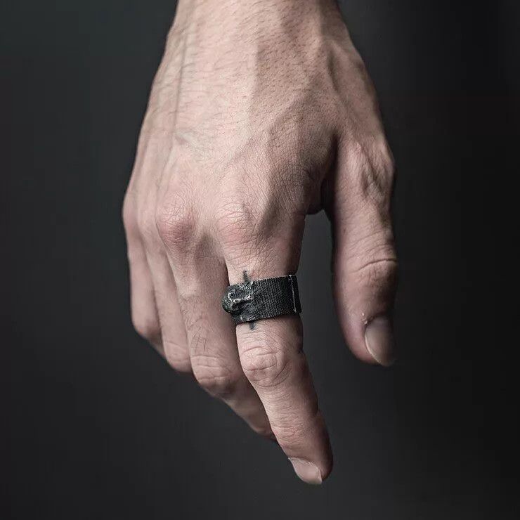 DETAJ Detaj Worn Silver Dark Embossed Skull Bandage Ring Size ONE SIZE - 2 Thumbnail